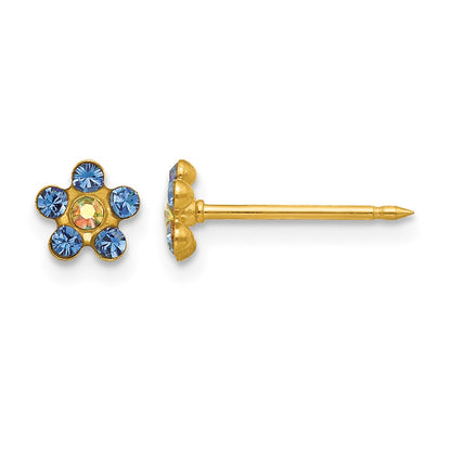 Inverness 14k Blue and Aurora Borealis Crystal Flower Post Piercing Earrings