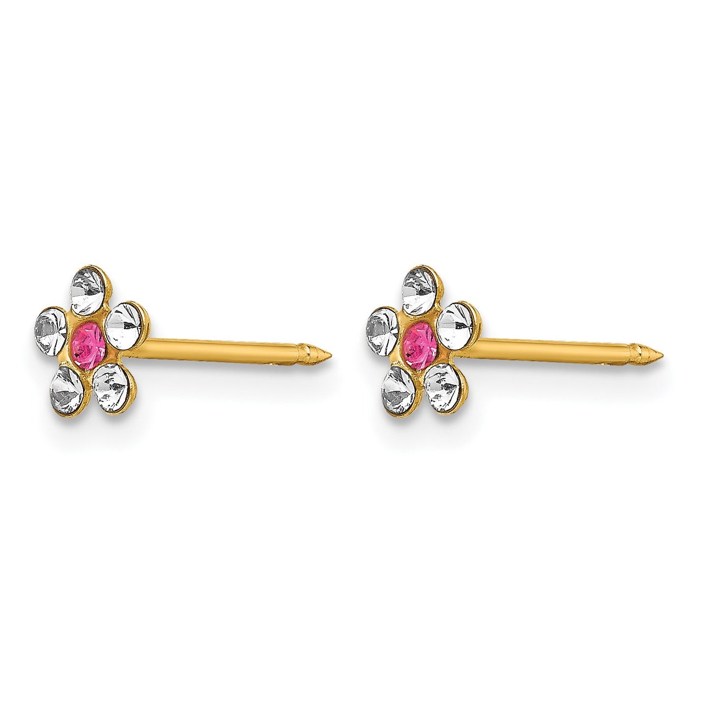 Inverness 14k Clear and Rose Crystal Flower Post Piercing Earrings