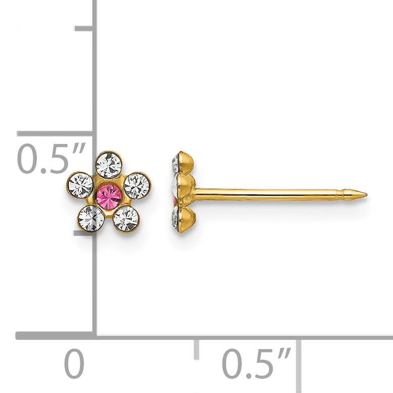Inverness 14k Clear and Rose Crystal Flower Post Piercing Earrings