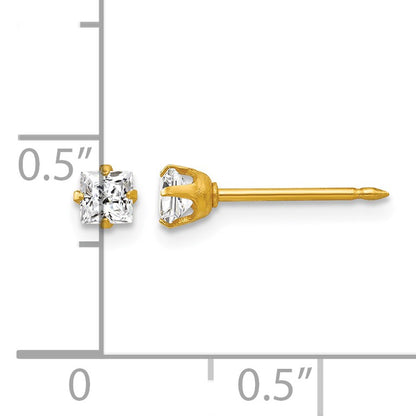 Inverness 18k 3mm Square CZ Post Piercing Earrings