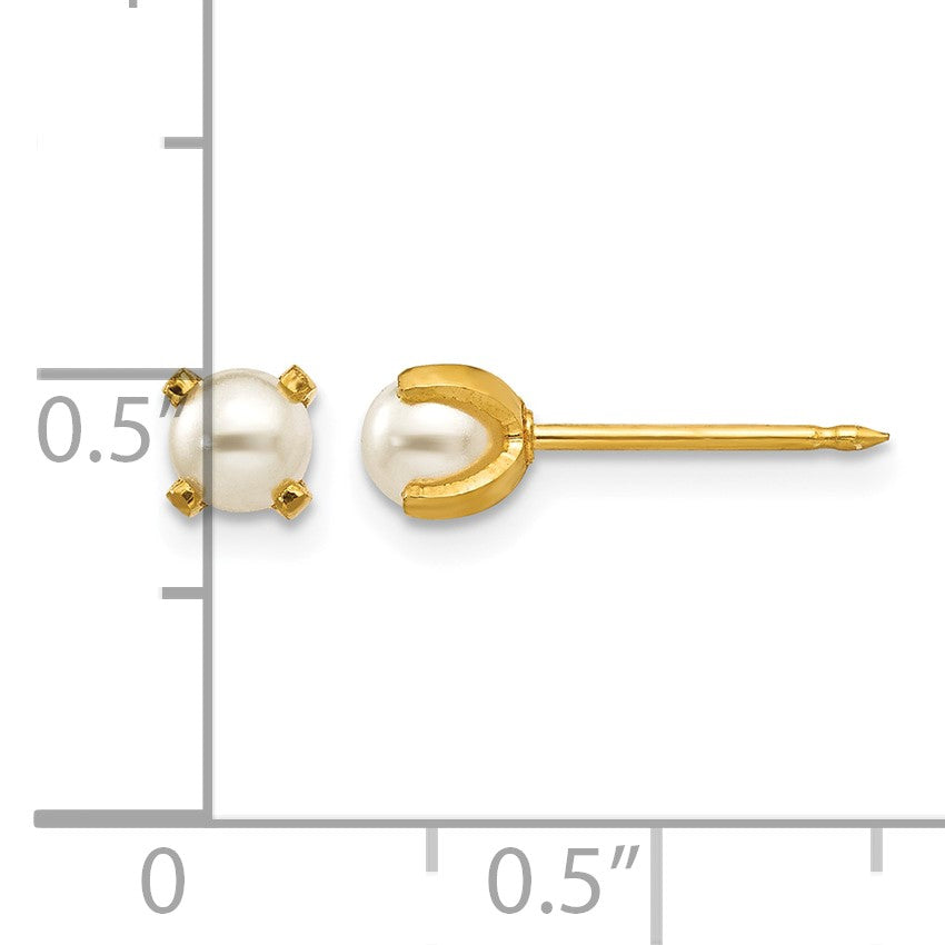 Inverness 18k 4mm Prong Simulated Pearl Post Piercing Earrings