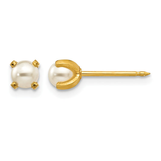 Inverness 18k 4mm Prong Simulated Pearl Post Piercing Earrings
