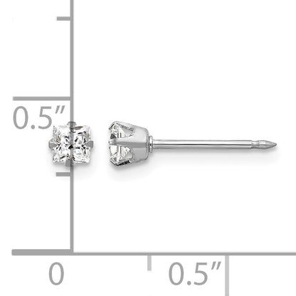 Inverness 18k White Gold 3mm Square CZ Post Piercing Earrings