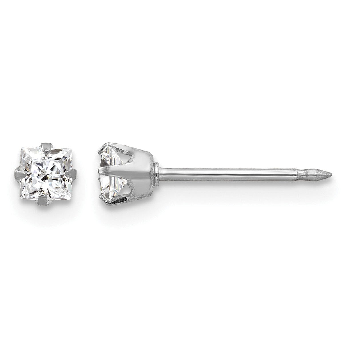 Inverness 18k White Gold 3mm Square CZ Post Piercing Earrings