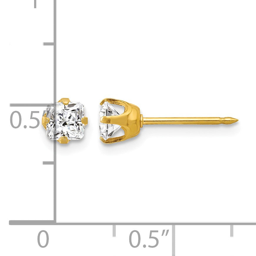 Inverness 14k 5mm Square Princess CZ Post Piercing Earrings