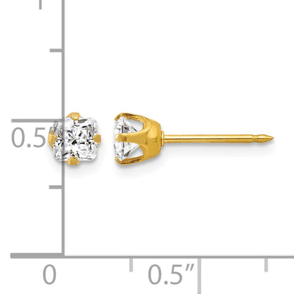 Inverness 14k 5mm Square Princess CZ Post Piercing Earrings