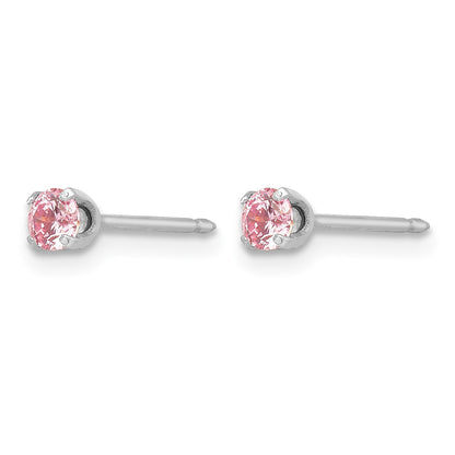 Inverness 14k White Gold 3mm Pink CZ Stud Short Post Piercing Earrings