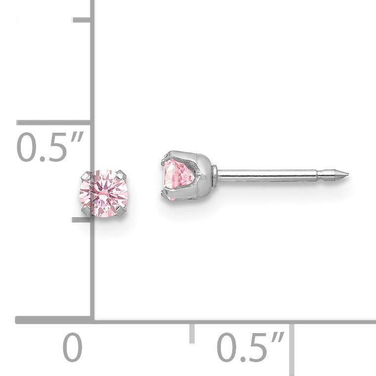 Inverness 14k White Gold 3mm Pink CZ Stud Short Post Piercing Earrings