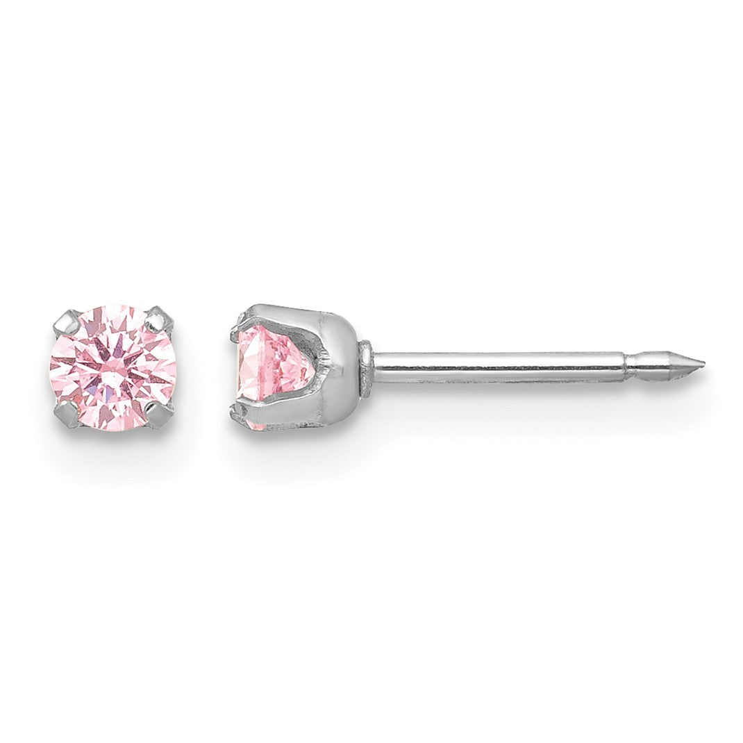 Inverness 14k White Gold 3mm Pink CZ Stud Short Post Piercing Earrings