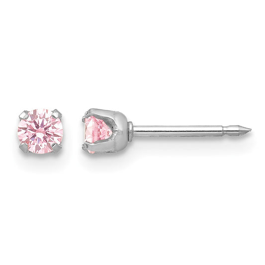 Inverness 14k White Gold 3mm Pink CZ Stud Short Post Piercing Earrings