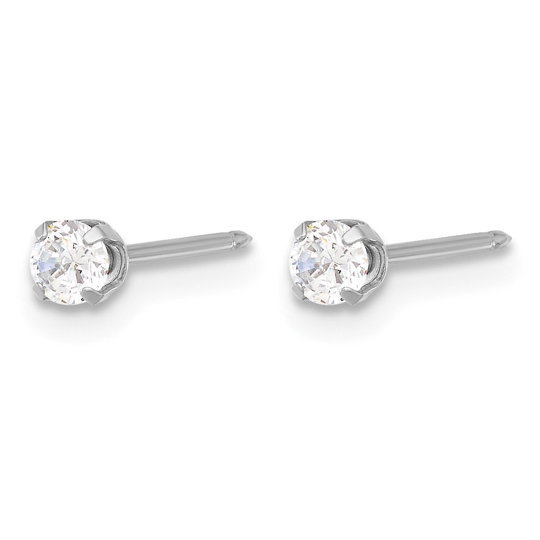 Inverness 14K White Gold 3mm CZ Long Post Piercing Earrings