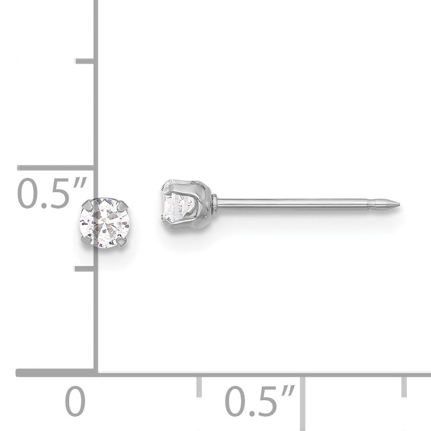 Inverness 14K White Gold 3mm CZ Long Post Piercing Earrings