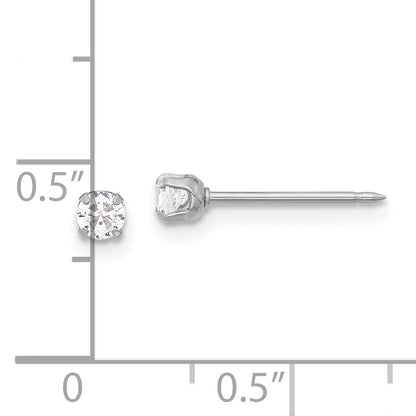 Inverness 14K White Gold 3mm CZ Long Post Piercing Earrings