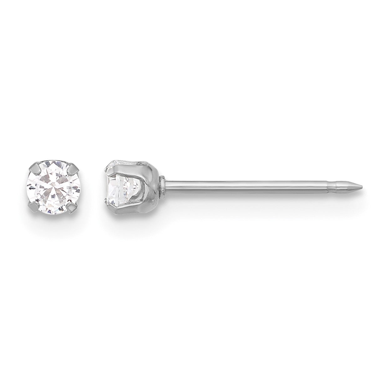 Inverness 14K White Gold 3mm CZ Long Post Piercing Earrings