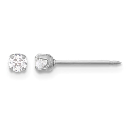 Inverness 14K White Gold 3mm CZ Long Post Piercing Earrings