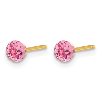 Inverness 14K Polished 4mm Pink Crystal Faceted Ball Piercing Earrings