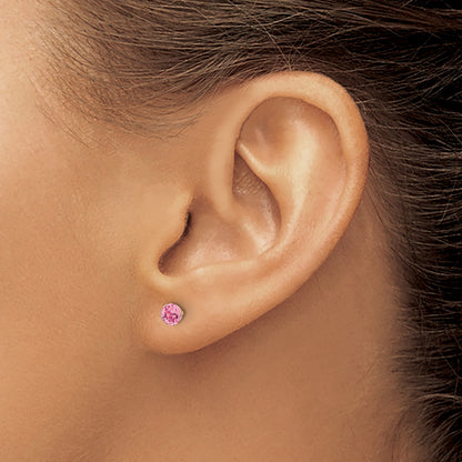 Inverness 14K Polished 4mm Pink Crystal Faceted Ball Piercing Earrings