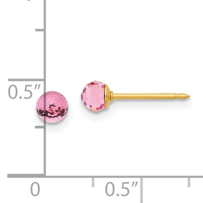 Inverness 14K Polished 4mm Pink Crystal Faceted Ball Piercing Earrings