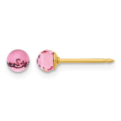 Inverness 14K Polished 4mm Pink Crystal Faceted Ball Piercing Earrings