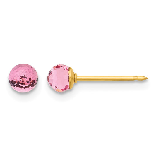 Inverness 14K Polished 4mm Pink Crystal Faceted Ball Piercing Earrings