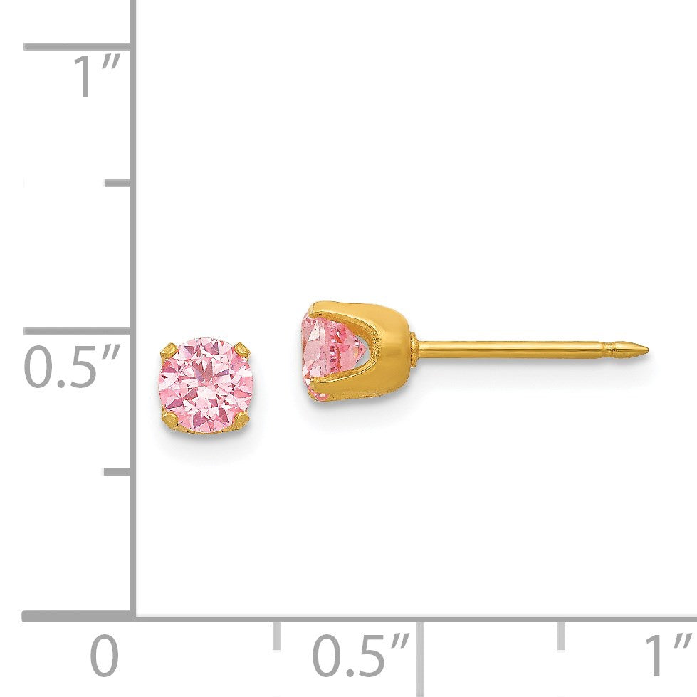 Inverness Stainless Steel 24K Gold-plated 5mm Pink CZ Post Piercing Earrings