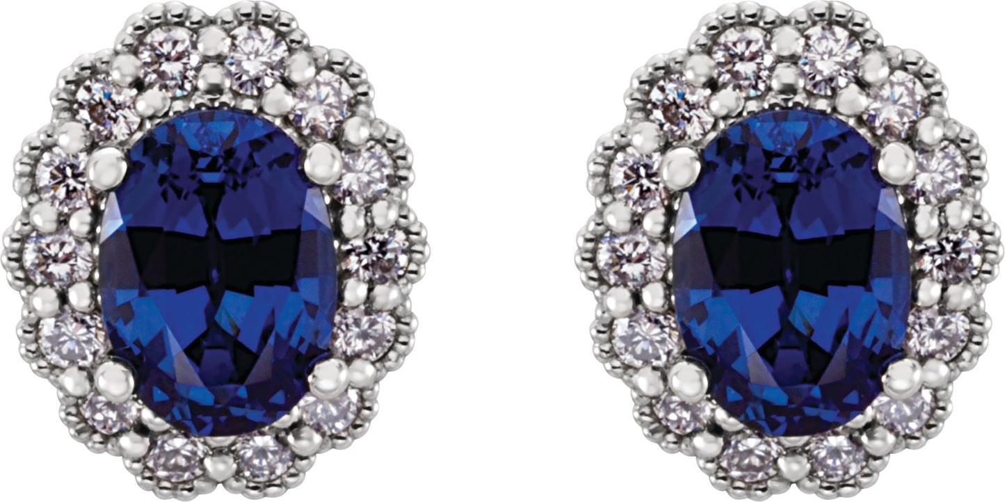 14k White Gold Lab-Grown Blue Sapphire and 1/3 CTW Diamond Stud Earrings