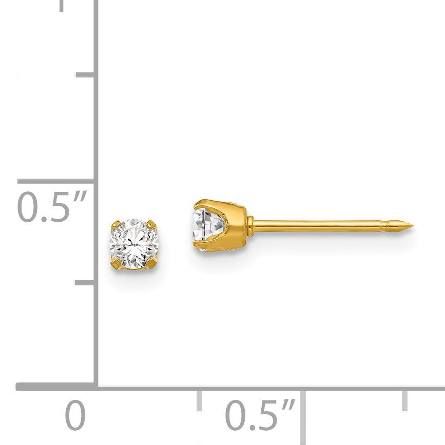 Inverness Stainless Steel 24K Gold-plated 3mm CZ Post Piercing Earrings