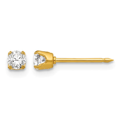 Inverness Stainless Steel 24K Gold-plated 3mm CZ Post Piercing Earrings