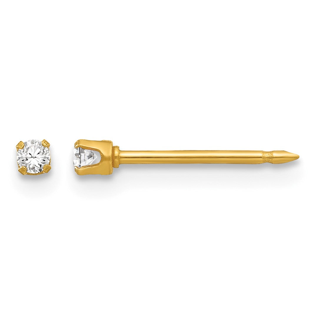 Inverness Stainless Steel 24K Gold-plated 2mm CZ Post Piercing Earrings