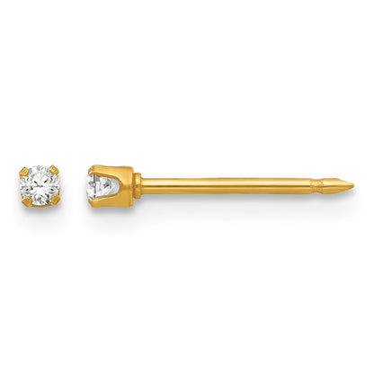 Inverness Stainless Steel 24K Gold-plated 2mm CZ Post Piercing Earrings