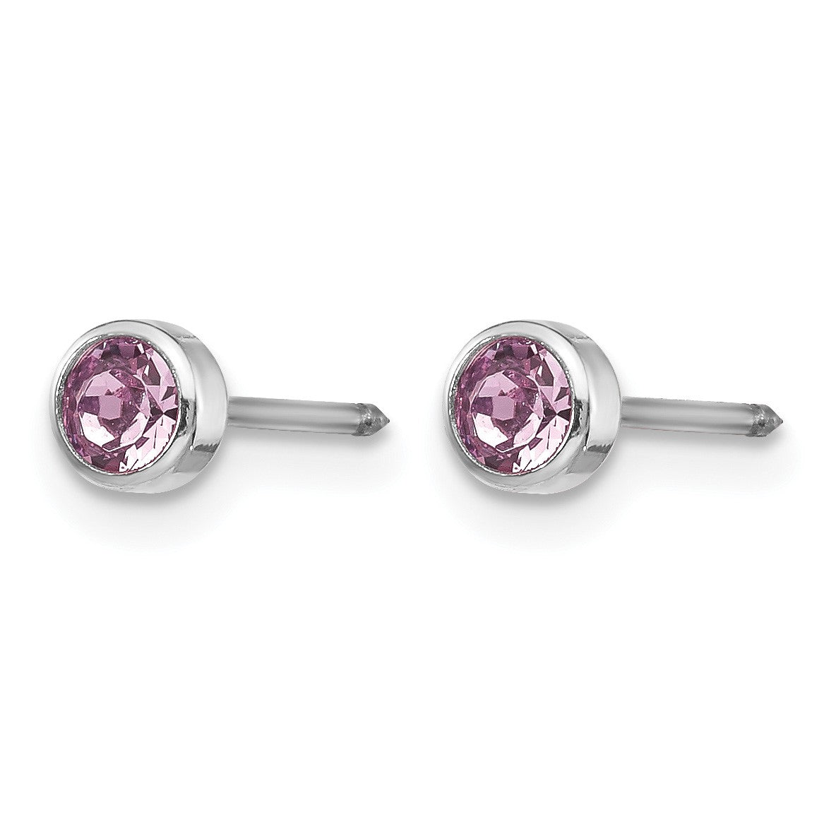Inverness 14k White Gold 4mm June Purple Crystal Bezel Piercing Earrings