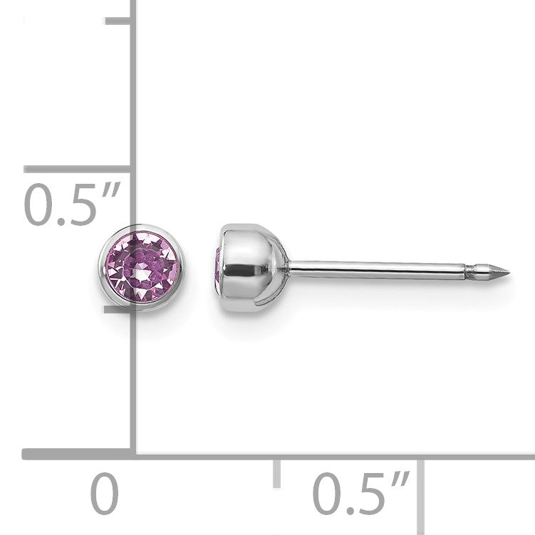 Inverness 14k White Gold 4mm June Purple Crystal Bezel Piercing Earrings