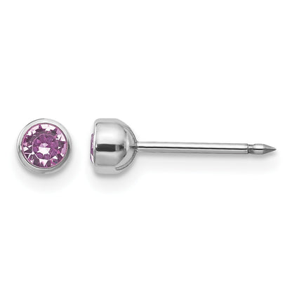 Inverness 14k White Gold 4mm June Purple Crystal Bezel Piercing Earrings