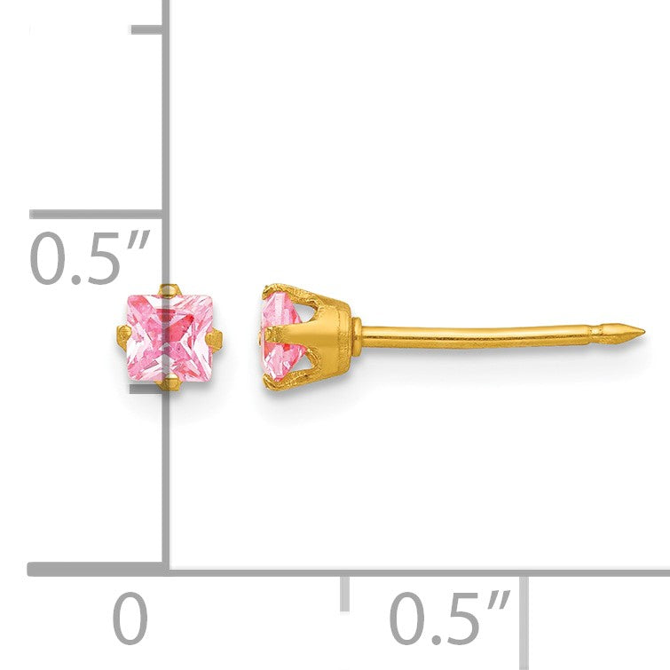 Inverness 14k 3mm Square Pink CZ Post Piercing Earrings