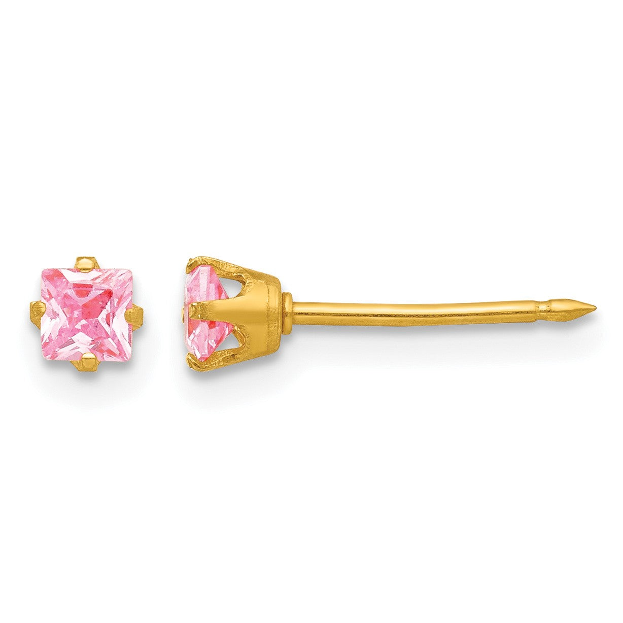 Inverness 14k 3mm Square Pink CZ Post Piercing Earrings