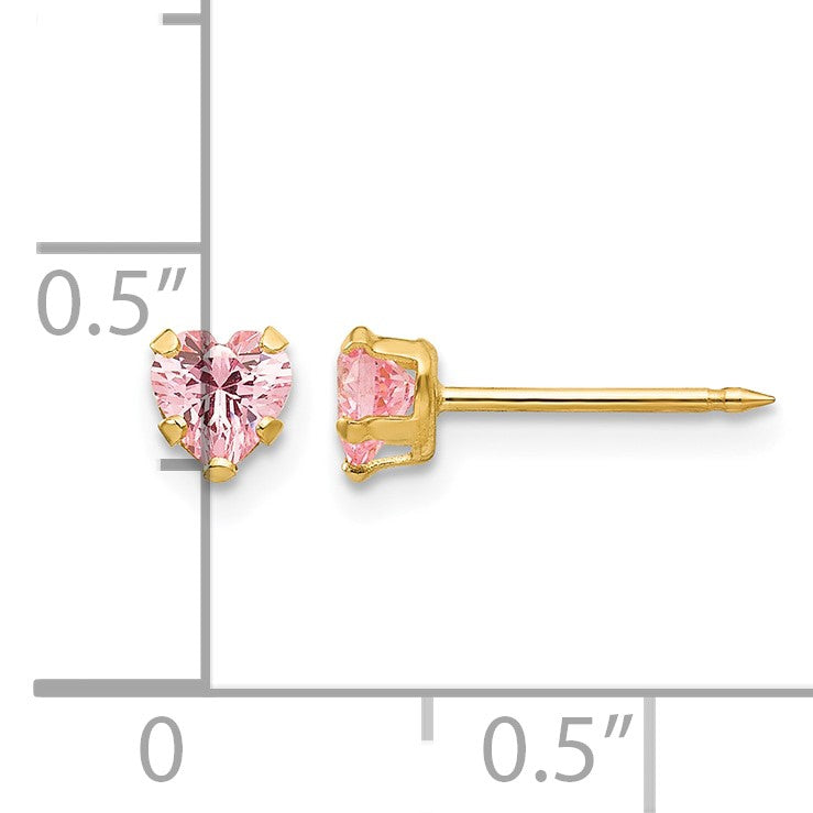Inverness 14k 4mm Pink Heart CZ Post Piercing Earrings