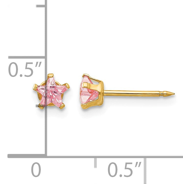 Inverness 14k 4mm Pink Star CZ Post Piercing Earrings