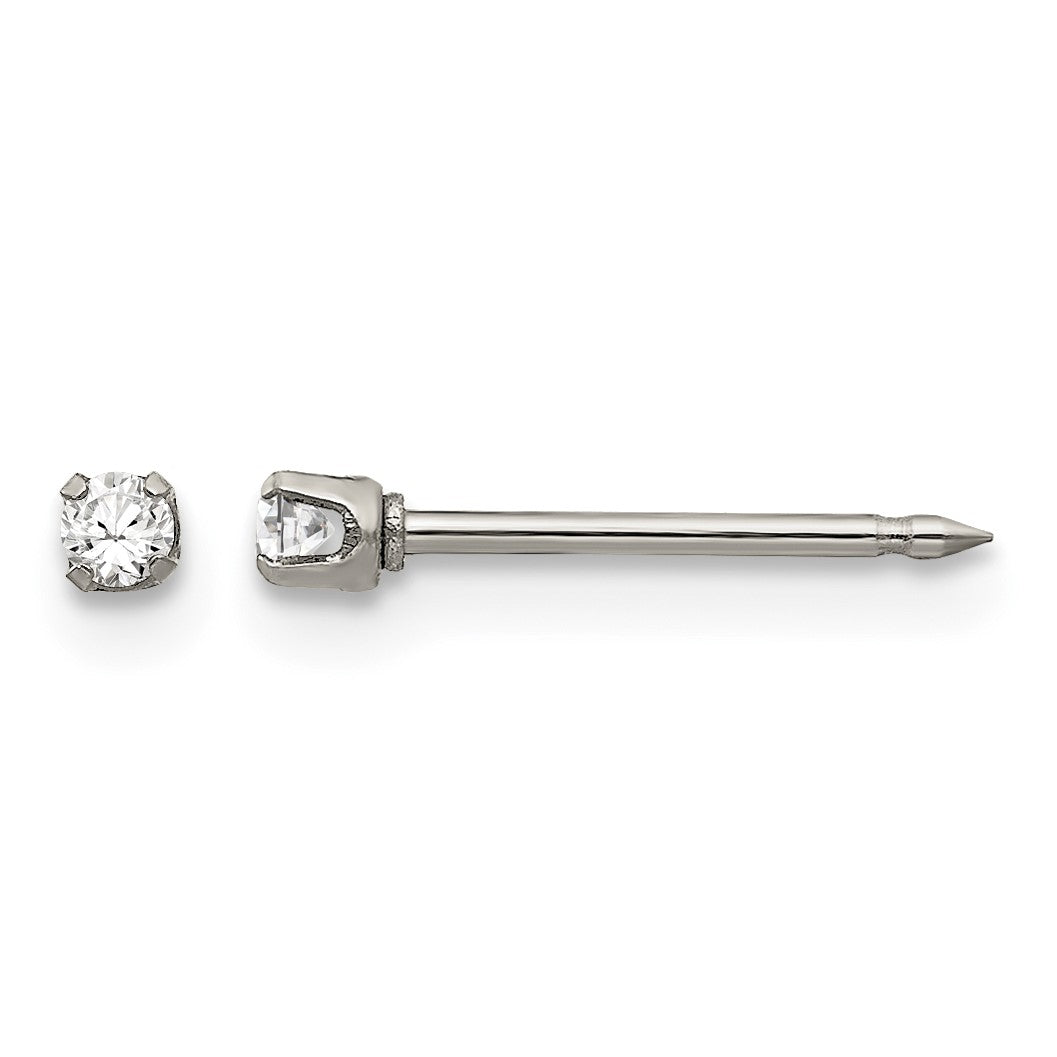 Inverness Stainless Steel Polished 2mm CZ Post Piercing Earrings