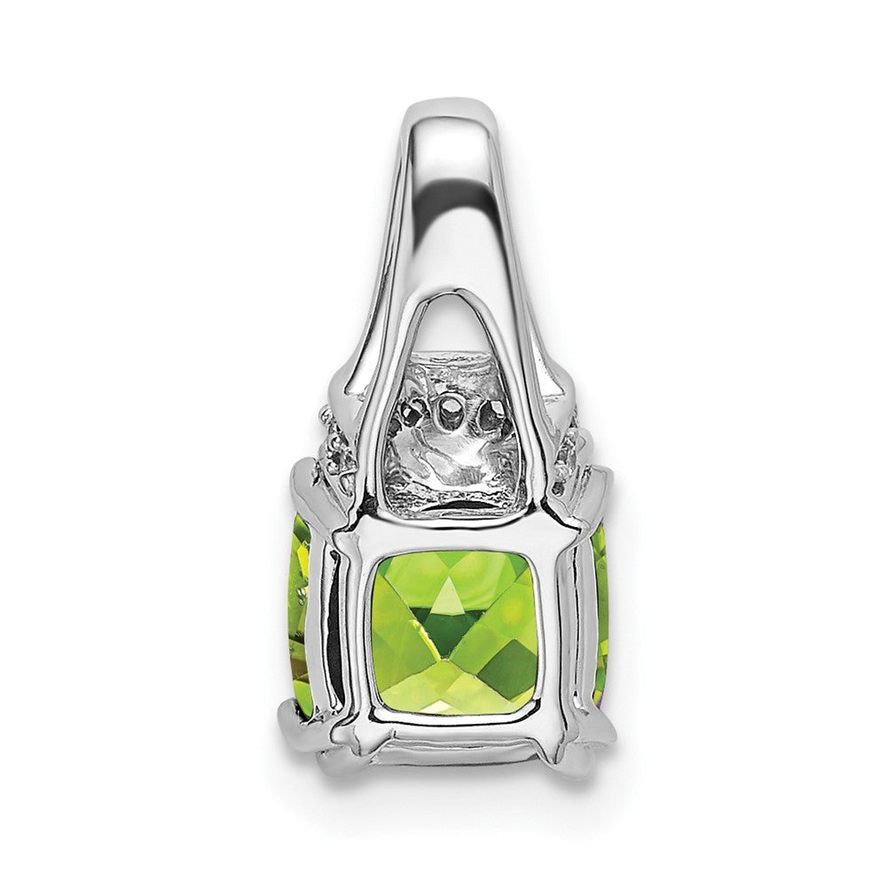 14k White Gold Cushion Peridot and Diamond Pendant