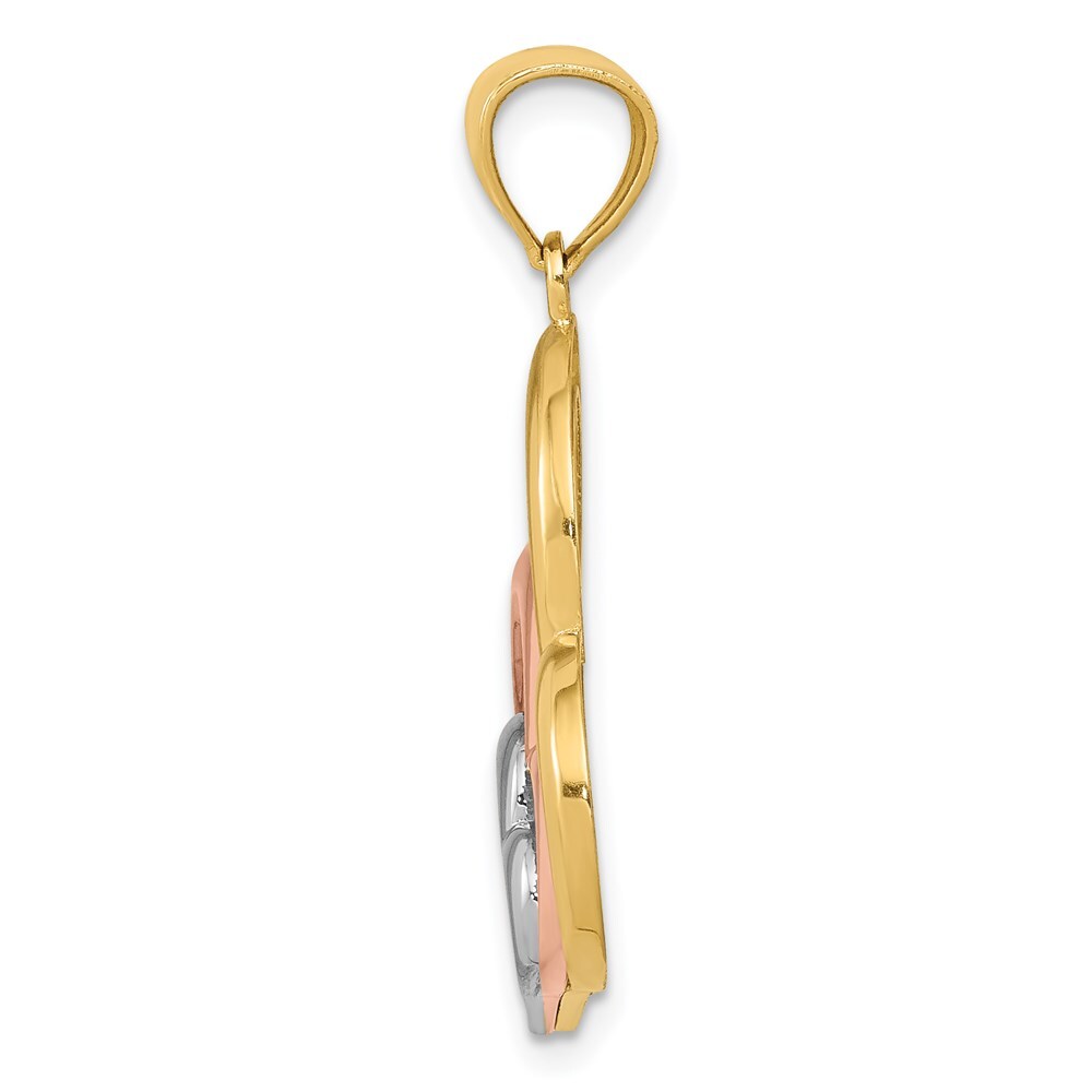 14k Two-tone Gold and White Rhodium Polished 3 Hearts Pendant for Women