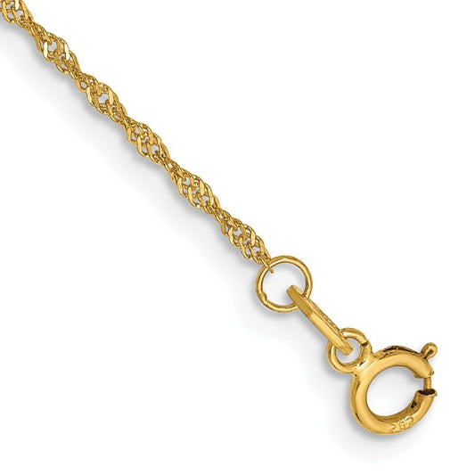 14k Yellow Gold 10 inch 1.10mm Singapore with Spring Ring Clasp Anklet