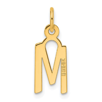 14k Yellow Gold Slanted Block Letter M Initial Charm Pendant for Women