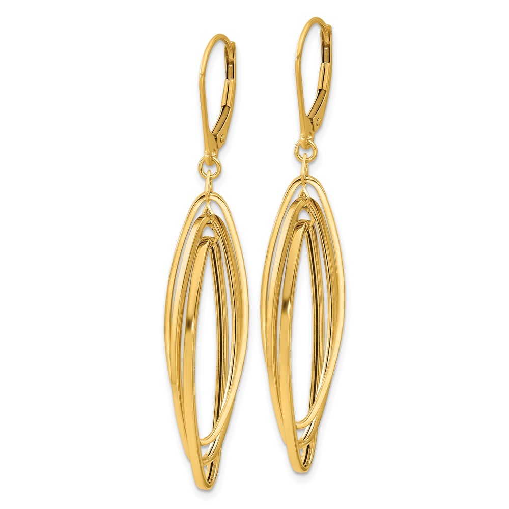 14k Yellow Gold Polished Oval Twisted Drop Dangle Earrings