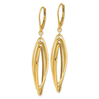 14k Yellow Gold Polished Oval Twisted Drop Dangle Earrings