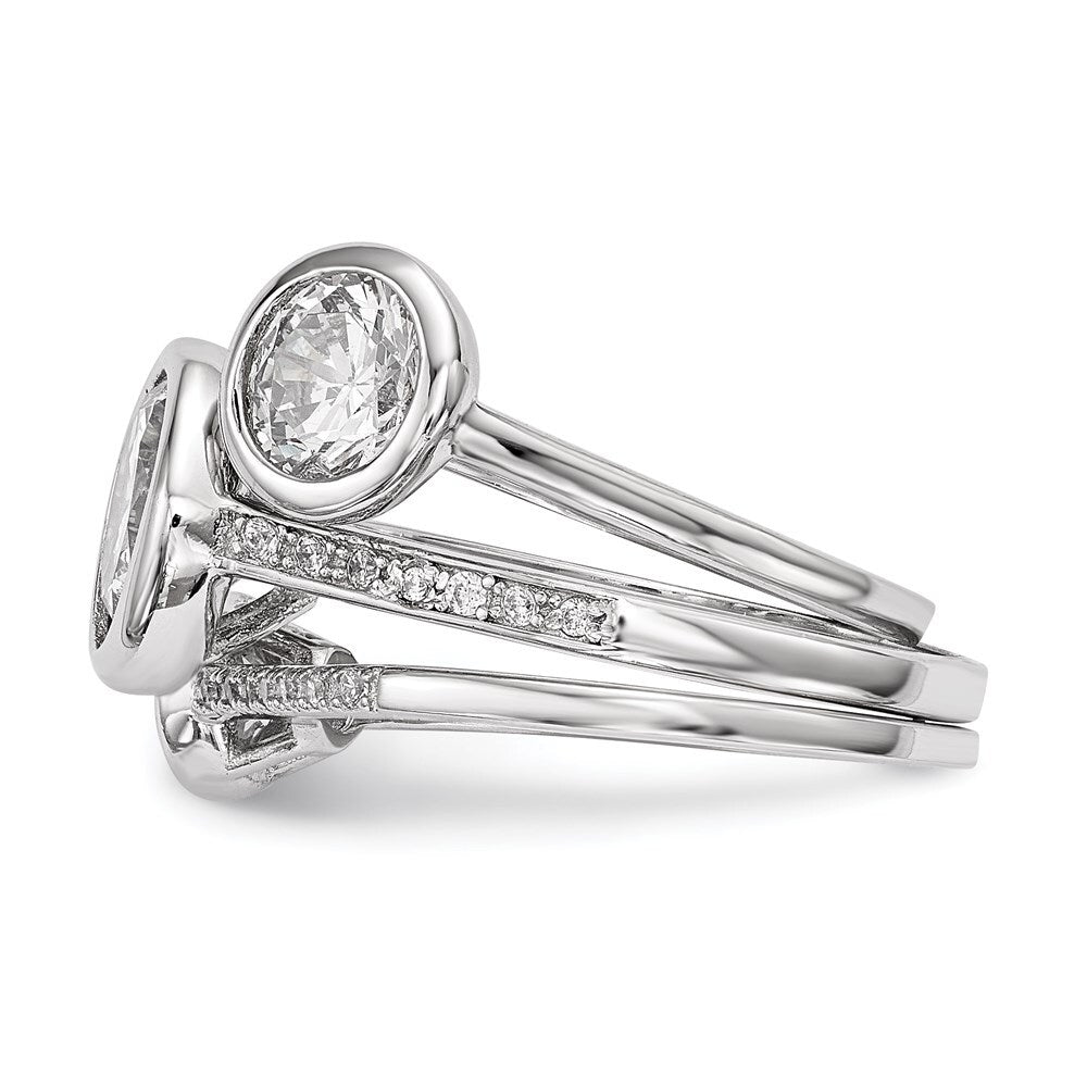Sterling Silver Rhodium-plated Cubic Zirconia 3-Ring Set Size 8