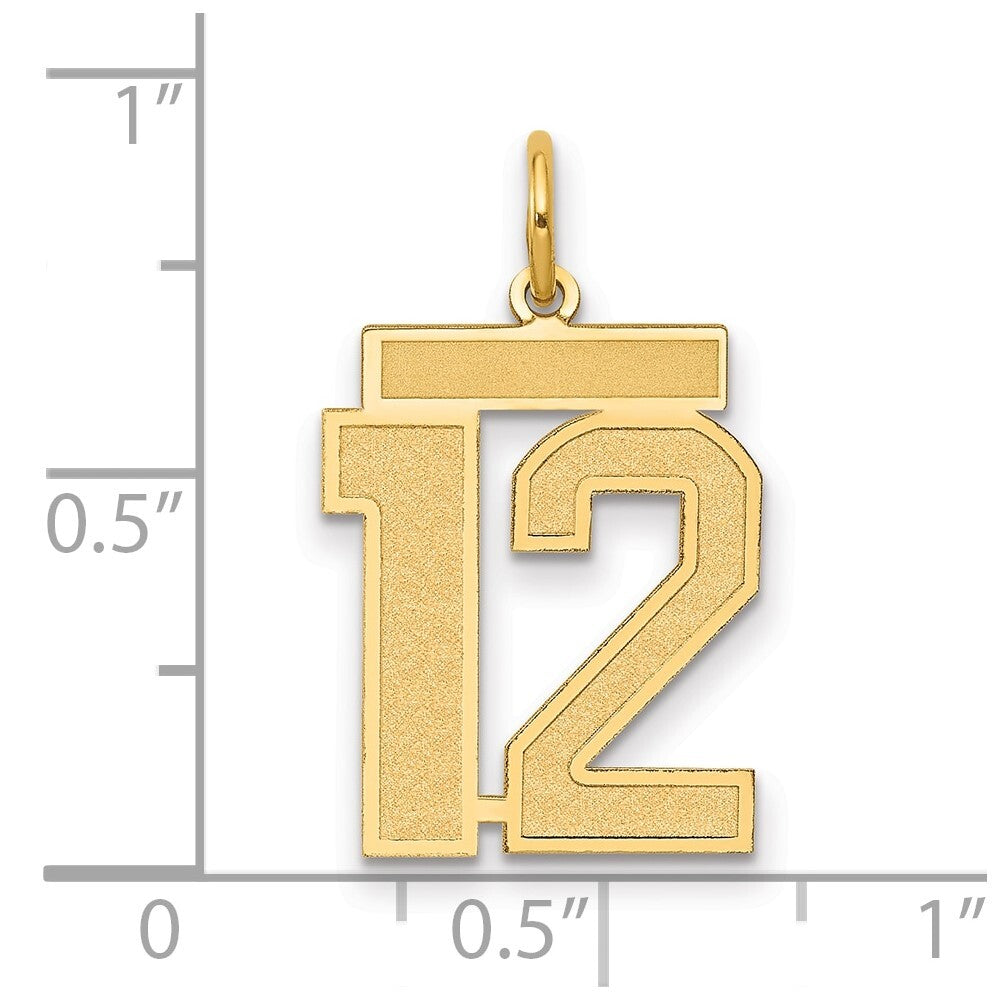14k Yellow Gold Medium Satin Number 12 Charm Pendant for Women