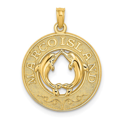 14k Yellow Gold MARCO ISLAND Circle  Dolphins Charm Pendant for Women