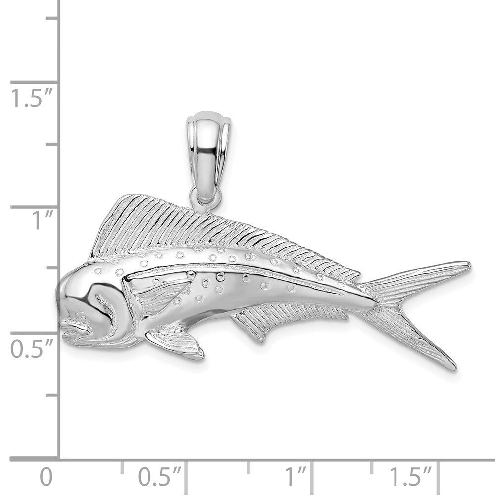 Sterling Silver Rhodium-Plated Polished Mahi-Mahi Fish Pendant
