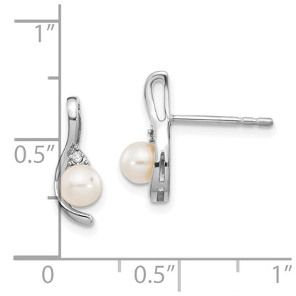 14k White Gold FW Cultured Pearl and Diamond Stud Earrings Gift for Women