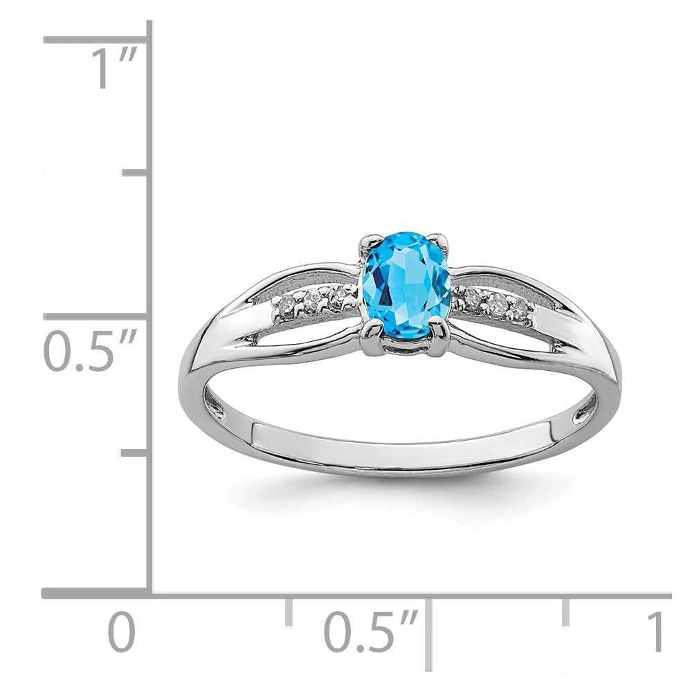 Sterling Silver Rhod-plated Diamond Light Swiss Blue Topaz Ring Size 6